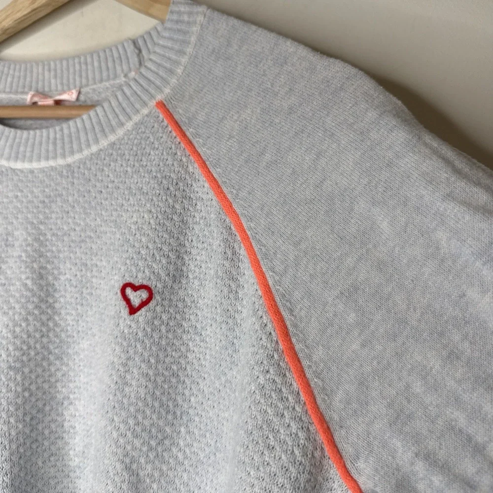 Lisa Todd Neon‎ Embroidered Heart Waffle Knit Pullover Sweater Women's L Blue